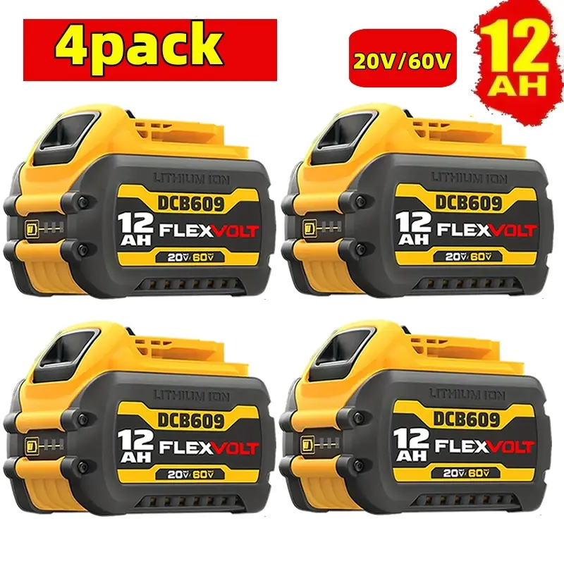 DW12Ah Replacement for Dewalt20V60V Max Battery 4 Pack,Compatiblewith DCB606 DCB609DCB612Compatible with DeWalt 20V60VCordless Power Tools