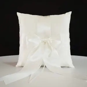 Wedding Ring Pillow, Ivory Color Ring Holder Cushion, Simple Large Bow Design, Wedding Ceremony Ring Stand