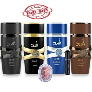 Lattafa Asad Collection, Eau De Parfum, 100 ML, 4 Variants (Asad Elixir, Asad Original, Asad Zanzibar, Asad Bourbon), Black Pepper Citrus Vanilla Notes, Bundle comes with 5ML Refillable Bottle and scented Card arabic perfume fresh spicy note