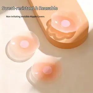 Reusable Silicone Invisible Bra Pad, Seamless Self-Adhesive Anti-Bump Nipple Pads, Round Flower Design, Soft Breathable Skin-Friendly, Wedding Dress Daily Use