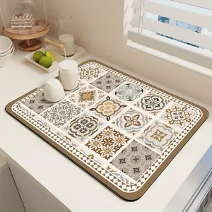 A Bohemian-style Drying Mat - Super Absorbent, Quick-drying, Non-slip, Heat-resistant Diatomaceous Earth Countertop Mat, Retro Mosaic Floor Mat, Suitable for Dining Tables, Coffee Machines, Washing Machines, Kitchens, Bathrooms, Stylish Home Decor.