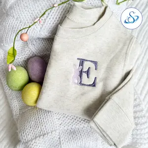 Custom Initial Bunny Embroidered Toddler Sweatshirt, Personalized Easter Kids Pullover, Cute Spring Monogram Crewneck for Girl Boy, Soft Custom Holiday Gift