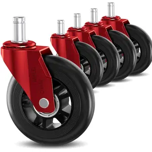 Red Office Chair Wheels 3" Roller Blade Chair Casters, Quiet No Scratch Gaming Chair Wheel for Carpet, Set of 5, 11mm/Not for 1KEA
