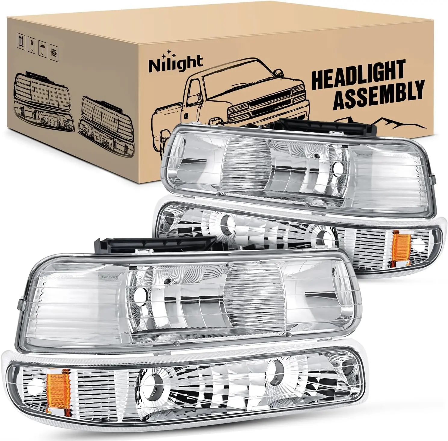 Nilight IP65 Rated Aftermarket Headlights Assembly Set - Fogless, UV-Resistant, Plug-N-Play, Adjustable, OE Standard for 1999-2002 Chevy Silverado 1500/1500HD/2500/2500HD/3500, Tahoe, 2000-2006 Suburban 1500/2500 Lighting Assemblies & Components, Car Head