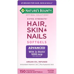 Nature's Bounty Advanced Hair, Skin & Nails, Argan-Infused Vitamin Supplement with Biotin and Hyaluronic Acid, 150 Rapid Release Softgels, 50 Total Servings