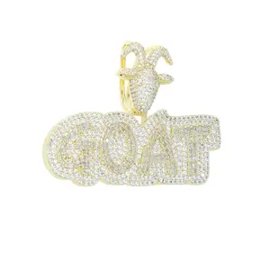 Men's Iced Out GOAT Pendant Necklace, Golden-Silvery Artificial Rhinestone Hip Hop Rope Chain, Rap Streetwear Jewelry Gift for Him, Necklaces