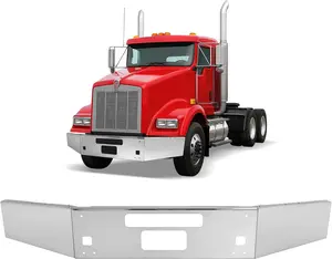 3Pcs Front Bumper Assembly w/Tow Hole Compatible with 2004-Present Kenworth T800 T880 Steel Chrome Silvery