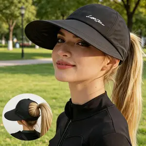 2-PACK Women'squick drying empty top baseball cap, extended brim UPF50+sun shading breathable duckbill cap, adjustable versatile empty top cap, high ponytail friendly cap, suitable for sports and daily wear