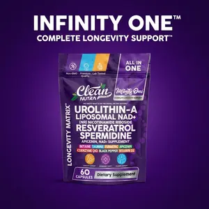 Urolithin A 500mg + NAD+ NR Resveratrol Spermidine Apigenin – Longevity Anti Aging Cellular Energy Mitophagy Supplement – Nicotinamide Riboside Liposomal NAD Booster – 60 Capsules – Clean Nutra Infinity One