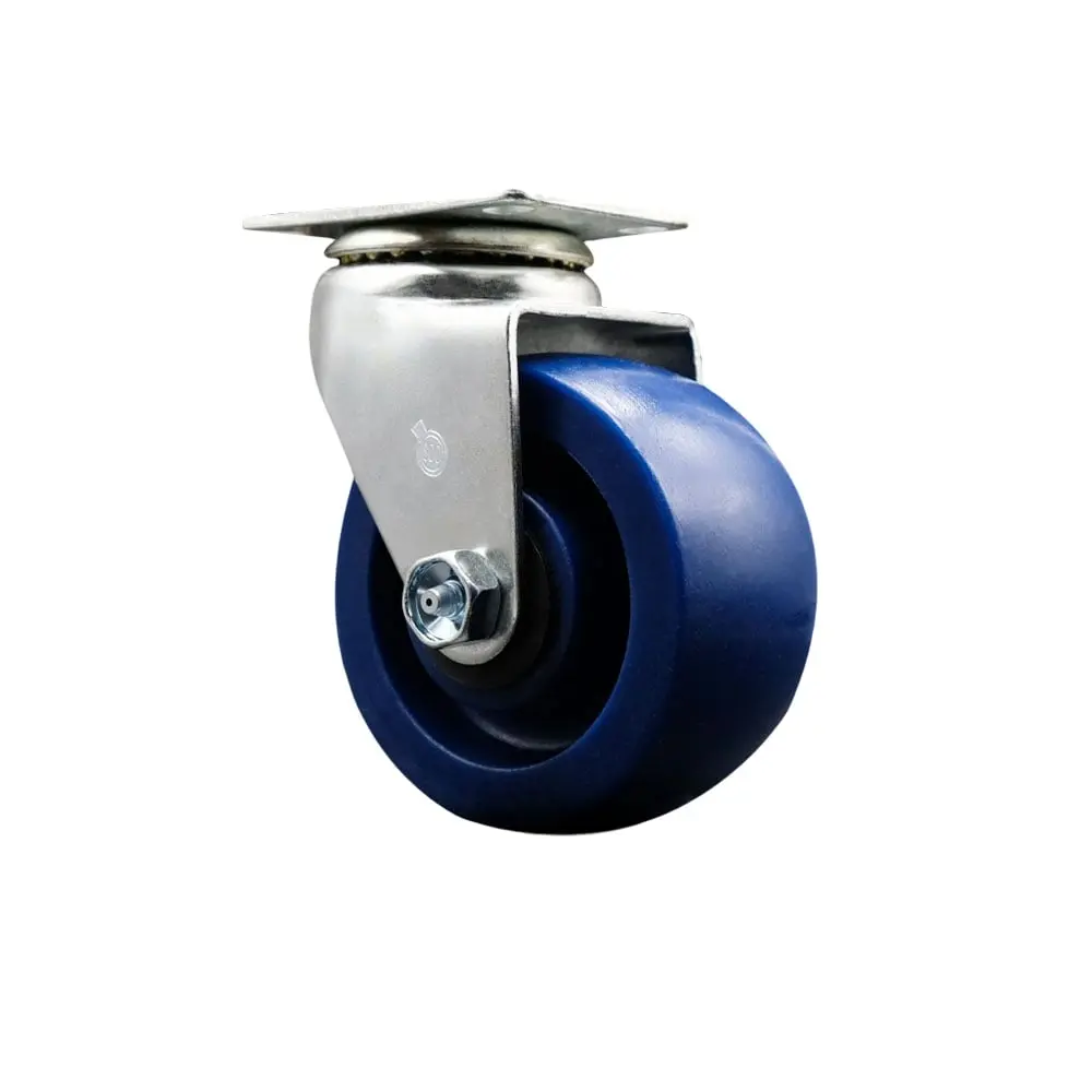 Service Caster SCC-20S420-SPUR Swivel Top Plate Caster with Roller Bearing, 4x2 in. Solid Polyurethane Furniture Moving Wheel, Blue Swivel Wheels