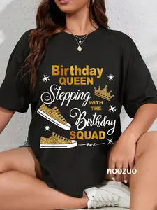 100% Cotton Birthday Queen Stepping With Me Birthday Squad T-Shirt