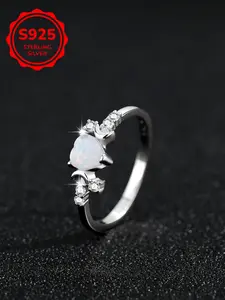 Elegant S925 Silver Ring with Heart Design, Opal Gemstone Jewelry Gift for Women, Perfect for Birthdays & Anniversaries