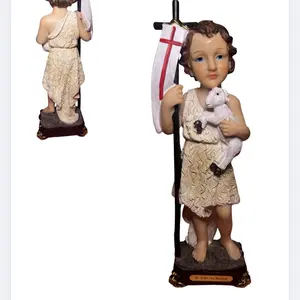 Statue of Saint John the Baptist Child 12” with Lamb and Cross Detailed Religious Figurine