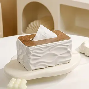 Nordic Minimalist Tissue Box, decorative paper towel holder with ripple texture and arched tissue opening, modern home decor accessory for bathroom organization, living room storage and stylish countertop tissue storage