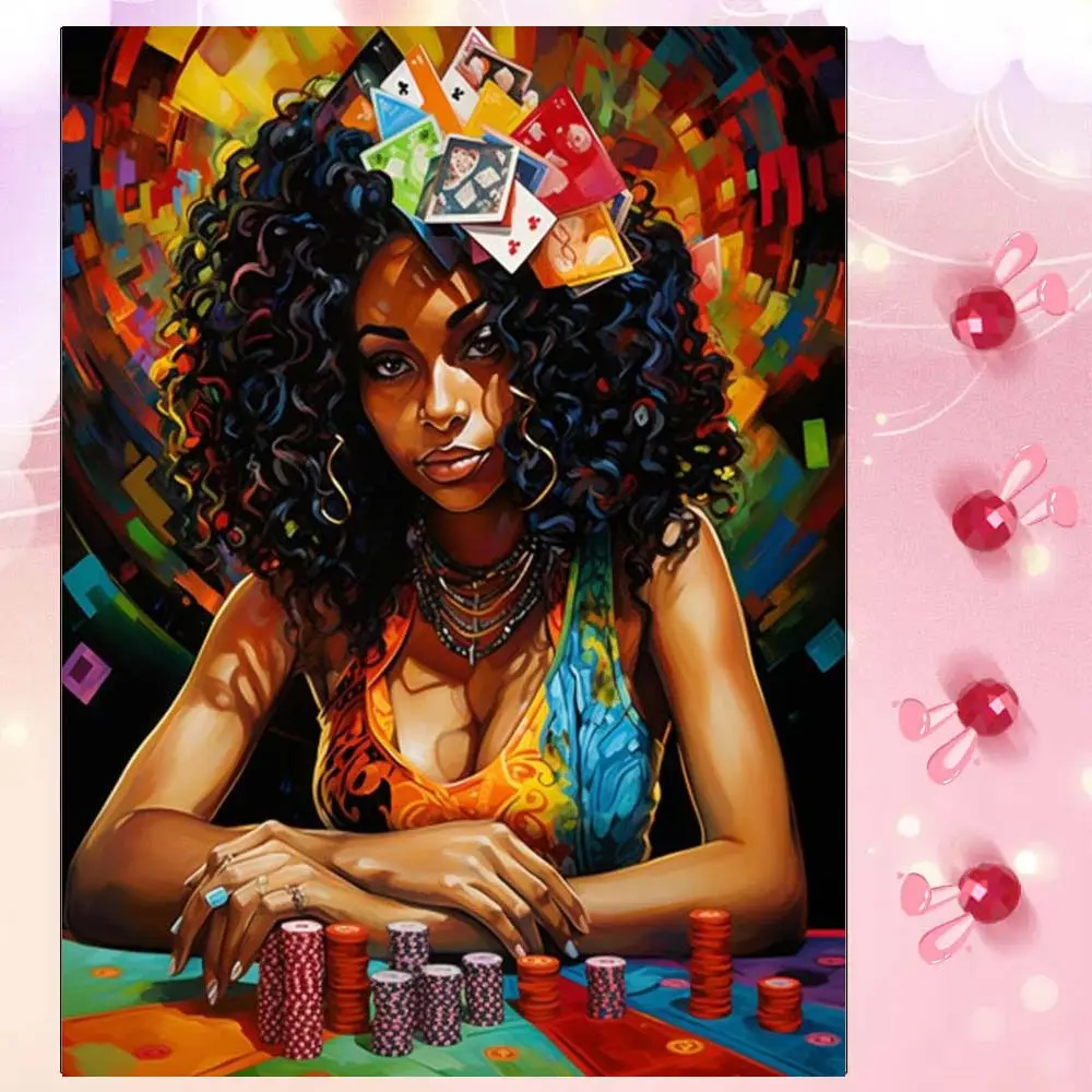 5D DIY Full Diamond Round Diamond Painting - Diamond Art Painting Kit Poker Chip Necklace Mosaic, Canvas - DIY Decorative Painting, Home Wall Decoration, Suitable for Halloween and Christmas, Birthday and Anniversary Gifts