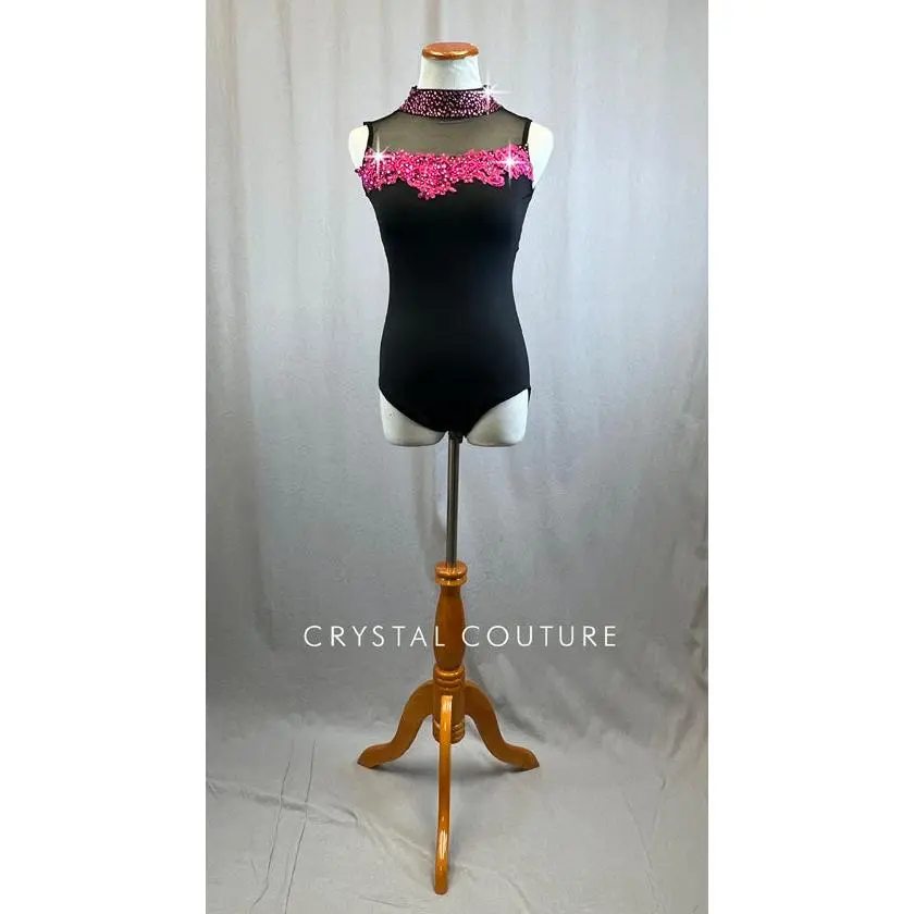 Black Leotard with Hot Pink Sequin Applique