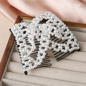 1pc French Side Comb Handmade with Small Pearls, a Hair Accessory for Fixing Hairstyles, Suitable for Women'S Sideburns And ' Hair Decorations