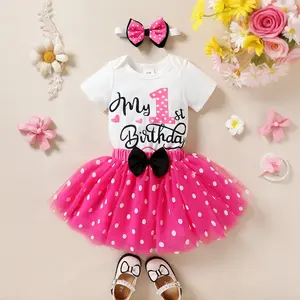 Baby Girls 0-18 Months Clothes Polka-dot Fashion Newboron 1st Birthday Toddler Outfits Baby "My 1st Birthday" Romper+Tutu Skirts+Headband 3/PCs