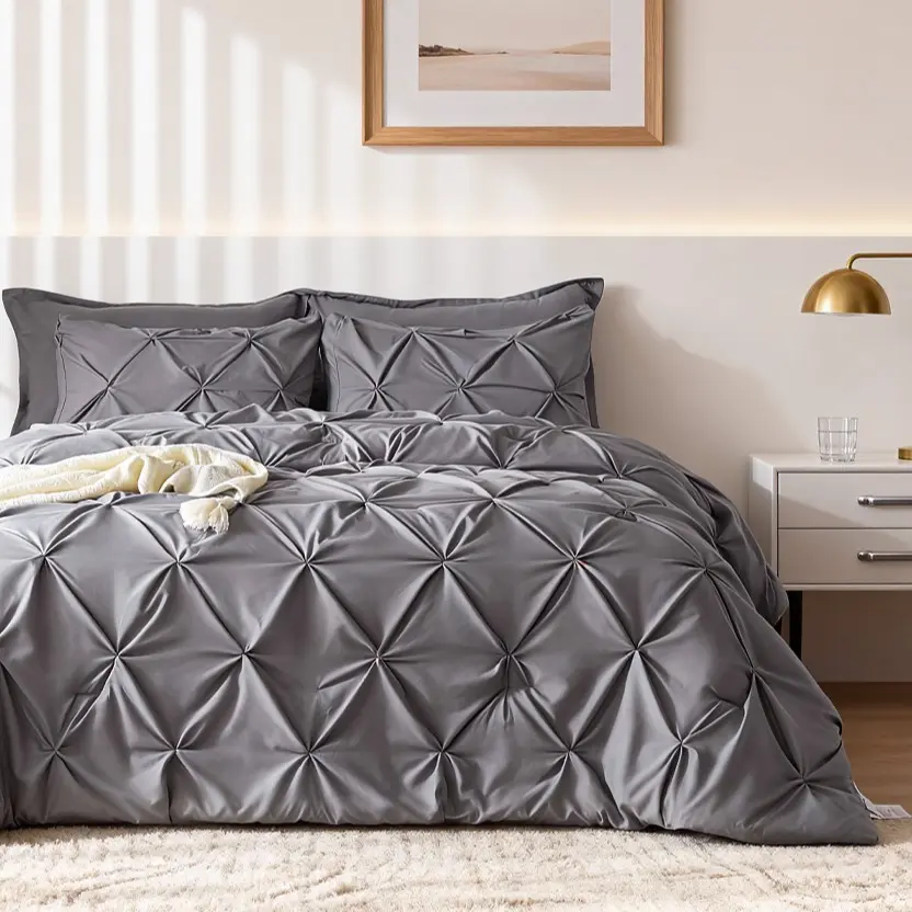 King Size 7-Piece Soft Pintuck Geometric Bedding Set - Multi-Color, Cloud-Like Ultra-Soft, Breathable, Machine Washable, Luxury Hotel-Quality, All-Season Bed Comforter Set for Restful Sleep, Bedroom Decor Accessory, Bedding Sets