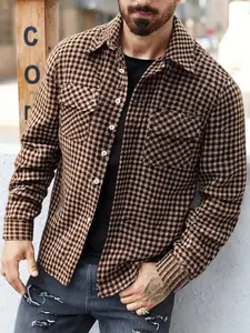Men's Plaid Shirt Jacket, Long Sleeve, Fitted, Checked, Classic Vintage Fashion, Easy Trending, Suitable for Multiple Seasons, Stylish Outerwear for Casual Wear