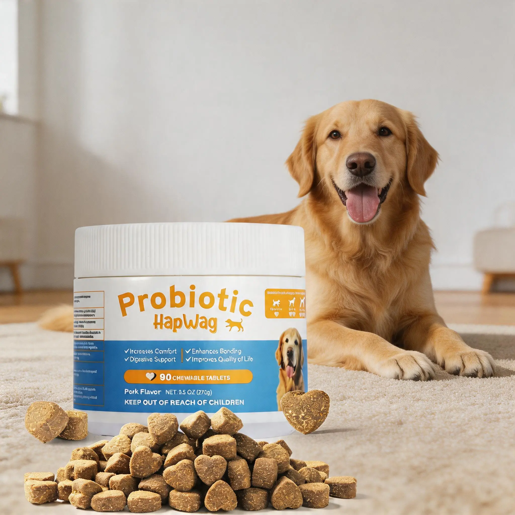 Petlovers Flavored Dog Probiotic Chewables with Prebiotics - 90 Soft Chews for All Breeds, Hot Spots Relief, No Stress Digestive Remedy, Supports Gut Health, Diet Changes, Fur & Skin Care