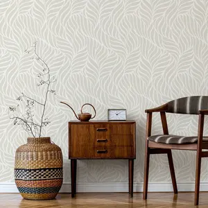 Beige and Light Brown Plant Leaf Line Pattern, Natural Minimalist Style, Wallpaper (Vinyl Material) Self-Adhesive Peel and Stick DIY Home Decor Sticker, Wardrobe Drawer Wall Transformation Furniture Renovation Multi-Scene Application