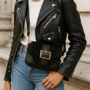 Serena Vegan Leather Faux Suede Flap Over Crossbody Bag