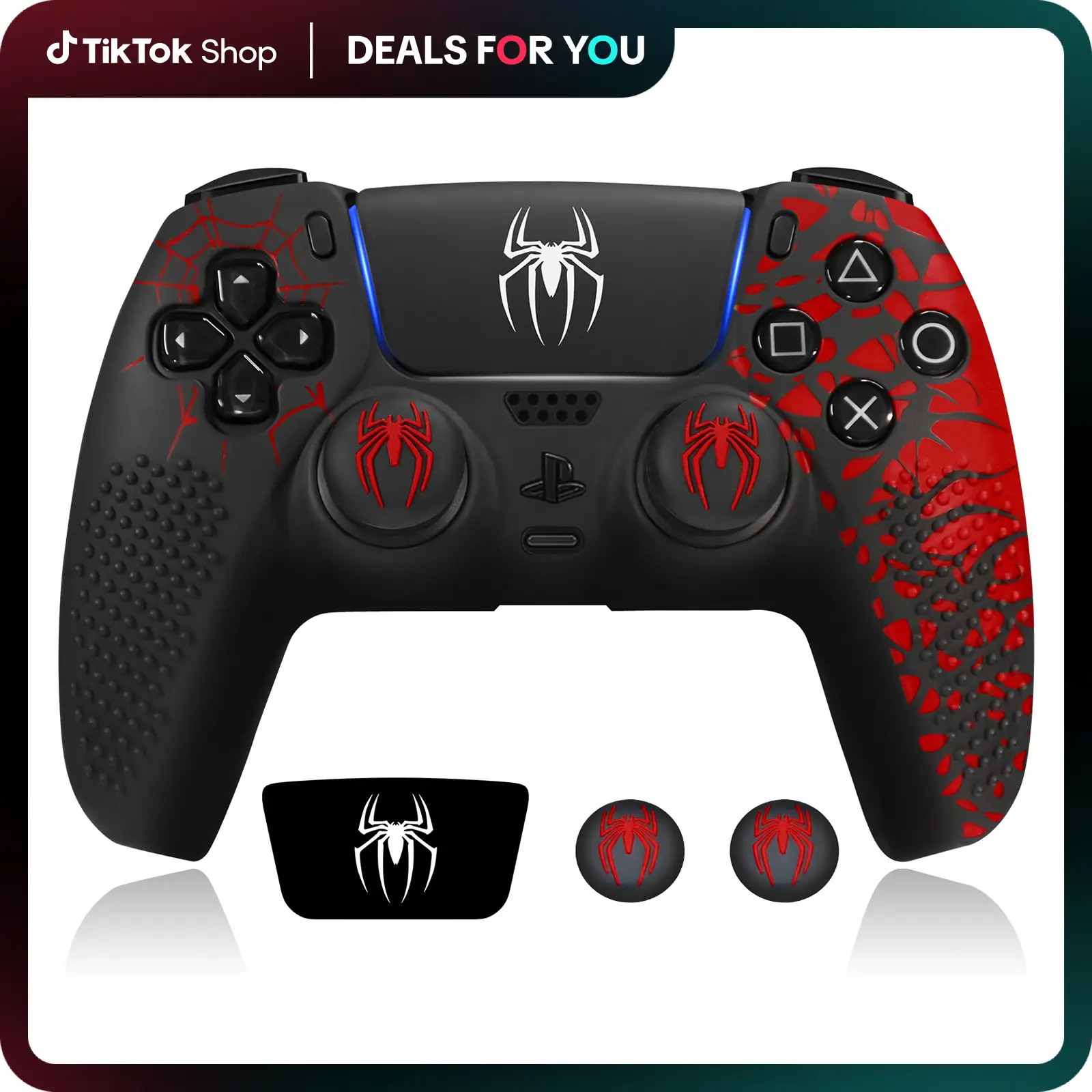 【Back to School】JORREP Anti-Slip PS5 Controller Skin, Non-Slip Silicone Cover Case with Thumb Grip Gaps, Touch Pad Sticker & Cover Wrap Stickers