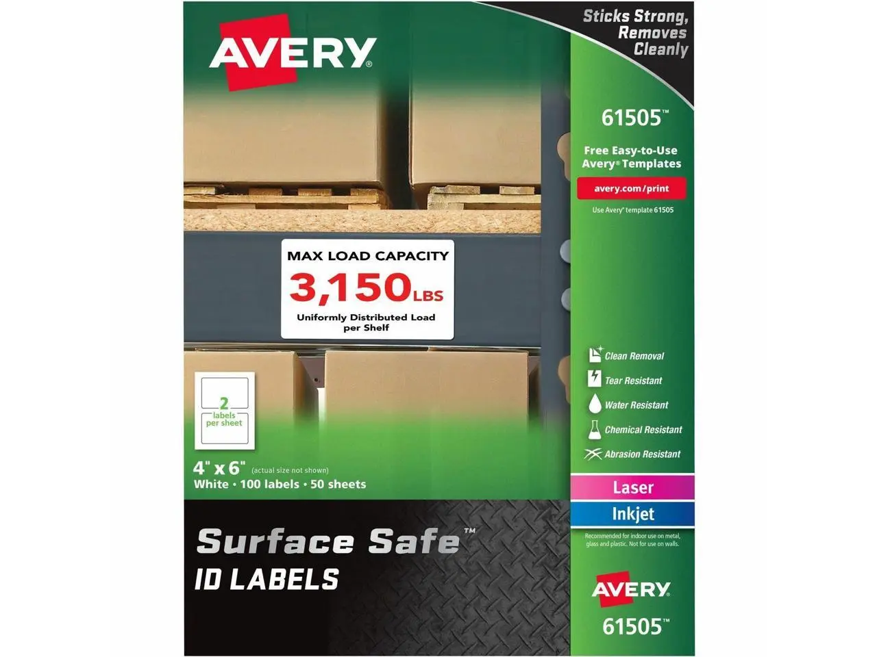 Avery Labels Removable Surface Safe 4"x6" 100/PK WE 61505 Avery Labels Removable Surface Safe 4"x6" 100/PK WE 61505