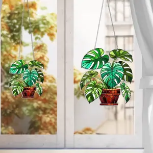 Monstera Leaves Suncatcher, Monstera Plant Suncatcher Stained Glass Acrylic Window Hanging, Gift For Gardener, Hangable Home Decoration