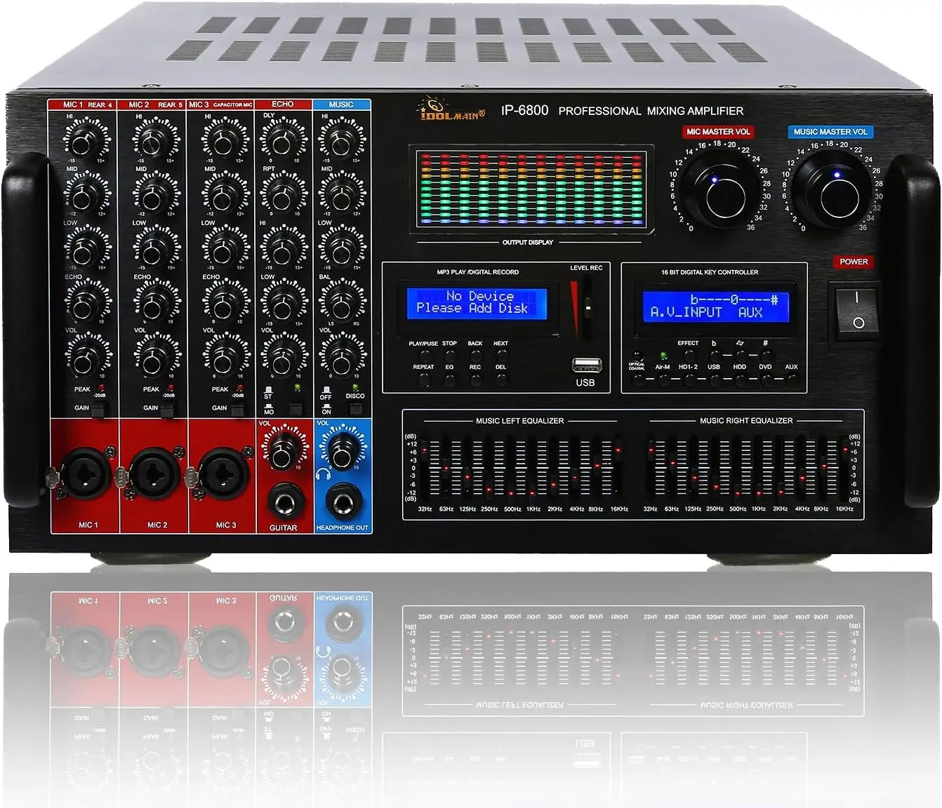IP-6800 8000W Professional Digital Echo Console Karaoke Mixing Amplifier with 10 Band Equalizer, Phantom Power/HDMI/Optical Inputs