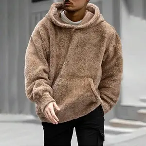 Men's winter plush thick Arctic fleece hooded sweatshirt for casual, loose, versatile, warm, long sleeved upper garment men's style