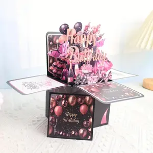 3D Pop-Up Birthday Card Set, Design, Sparkling Balloon and Cake Theme, Perfect Surprise Decoration Gift