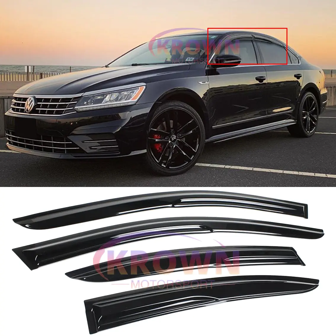 FOR 2012-2019 VW PASSAT 3D WAVY MUGEN STYLE WINDOW VISOR RAIN GUARD DEFLECTOR