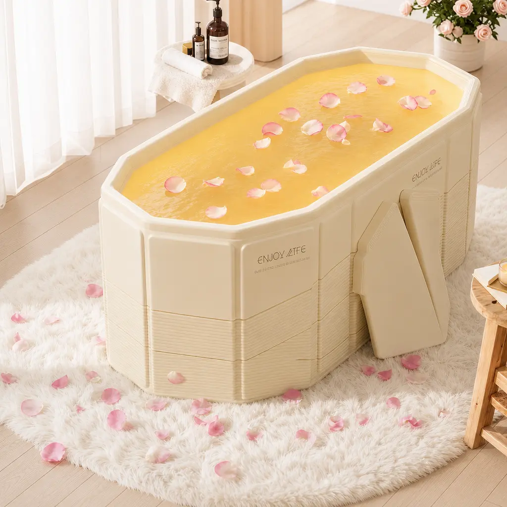 Foldable Freestanding Bathtub - 1.2M Large Collapsible Soaking Tub, No-Installation Portable Design with Reinforced Support for Home Leisure Bathing