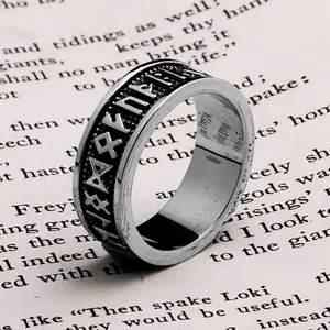 Viking Elder Futhark Rune Ring 8mm Band 316L Stainless Steel