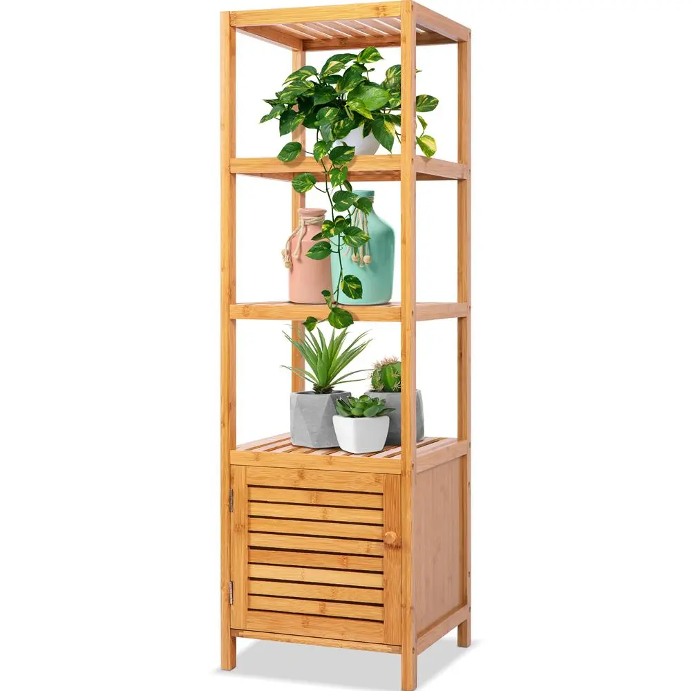 5-Tier Sturdy Bamboo Standing Storage Cabinet Shelf - Adjustable Shelves, Door, Rectangle Closet Storage Bag, 33 lbs. Capacity, Space Saving Furniture for Bathroom, Kitchen - Easy Installation, Indoor-Outdoor Use