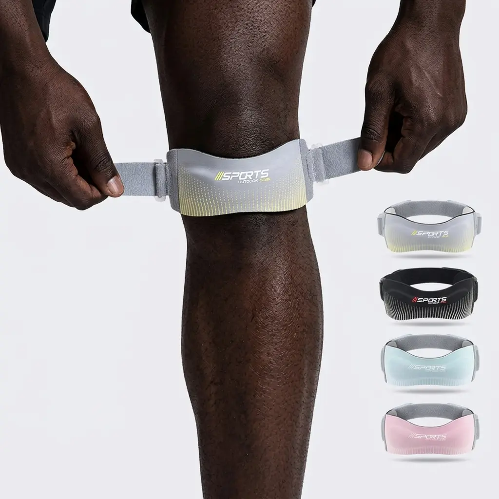 Men Women Patella Stabilizer Knee Brace Adjustable Pressure Band Shock Absorb Knee Guard for Running Basketball Cycling Fitness