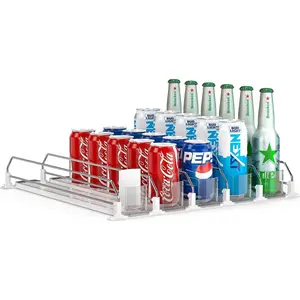 Soda Can Dispenser for Refrigerator, Self-Pushing Drink Organizer for Fridge, Width Adjustable Fridge Organization for Beer Pop Can Water Bottle (15.1"D) 5 Row White