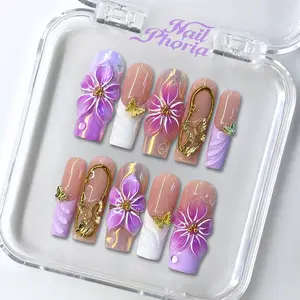 NailPhoria LILAC MUSE - Handmade Press-On Nails | Reusable, Salon-Quality, Long-Lasting, Glossy Design