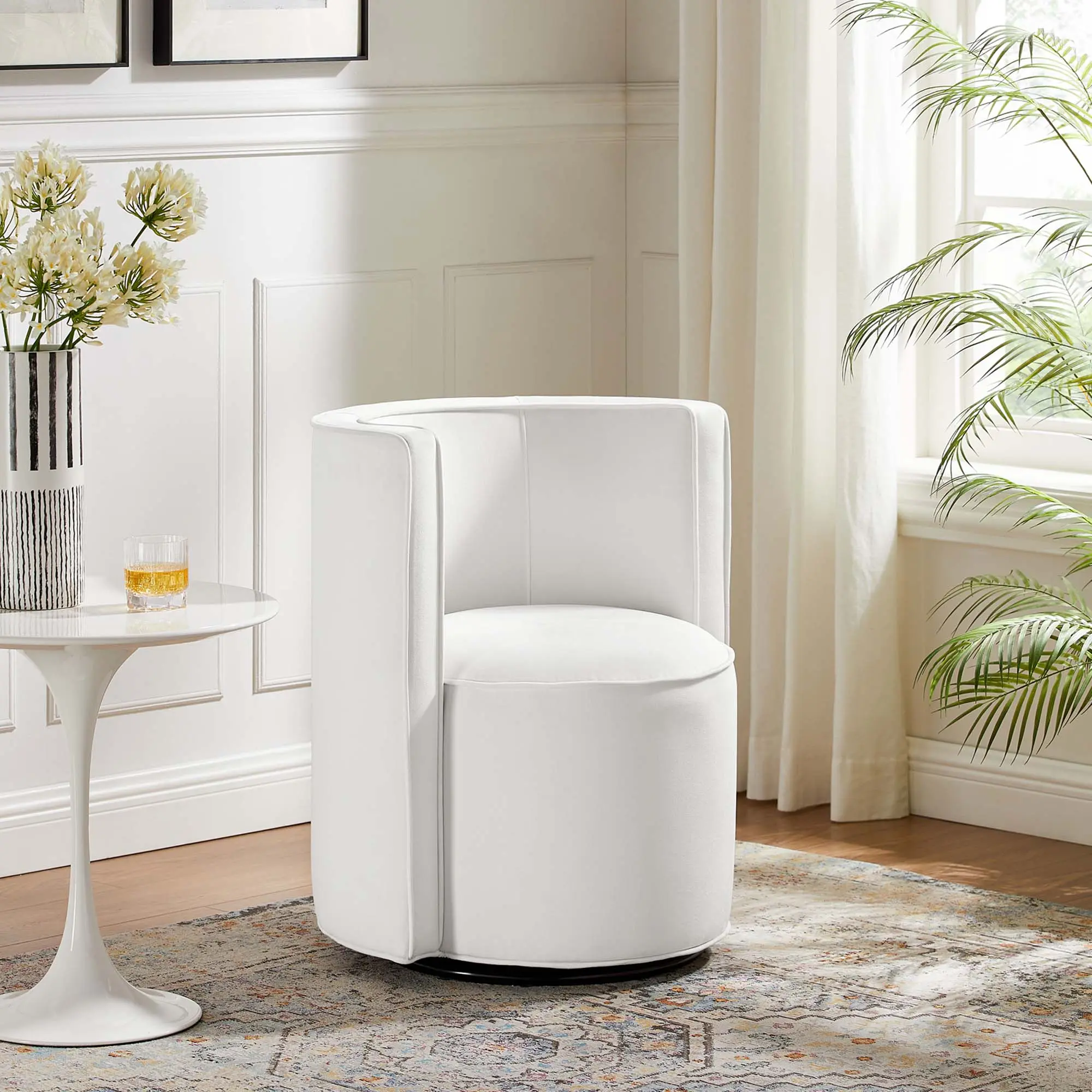 Modway Della Glam Performance Velvet Accent Swivel Chair, Matte Black-White Indoor Furniture for Entryway, Accent Chair, Swivel Chairs