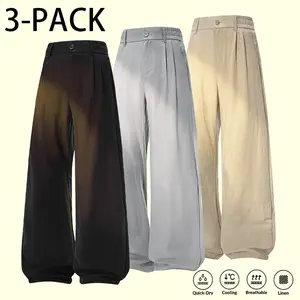 Cooling linen blend wide-leg pants, gradient street style summer casual trousers