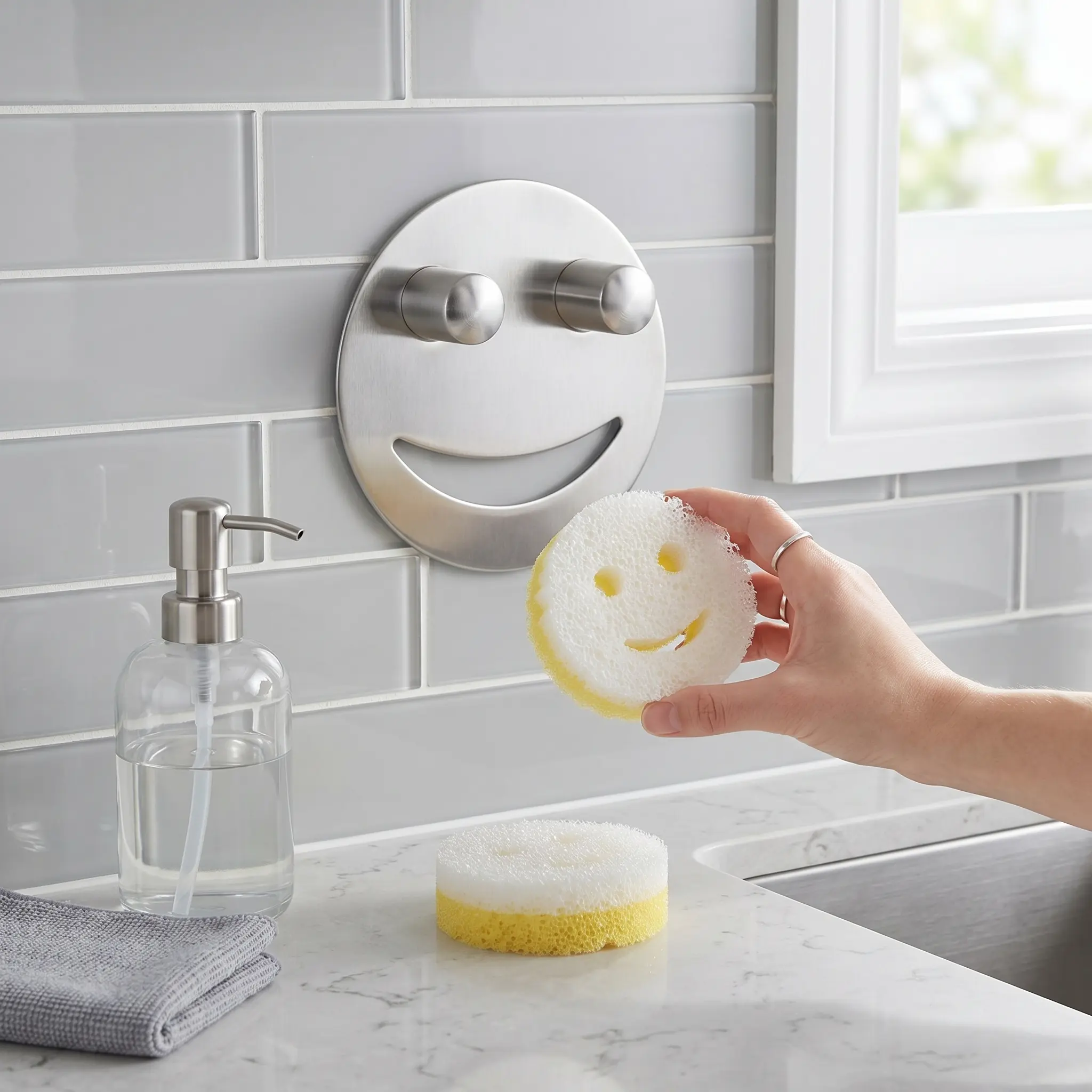 Stainless Steel Sponge Holder with Suction Cup Kitchen Sink Caddy Organizer for Sponge Storage