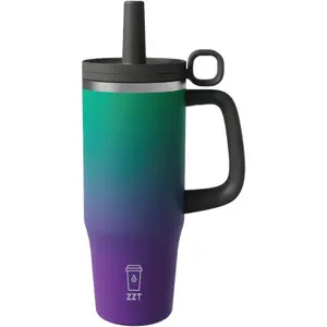 ZZT 40 oz with Handle and Straw Lid,Leak Sports Bottle Jug,Stainless Travel Coffee Mug-Fits in Cup Holder-Gifts for & Men(Green Purple)