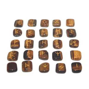 Auras by Osiris - Rune Gemstones Set with Engraved Elder Futhark Alphabet Divination, Crystal Healing Chakra (08: Tiger Eye Rune Sets)