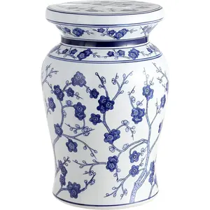 Ceramic Indoor/Outdoor Garden Stool, Coastal, Contemporary, Chinese Porcelain, Side Table, Plant Stand, Spill-Proof, Living Room, Garden Room,Patio, White/Blue christmas 2024 ornament christmas 2024 ornaments