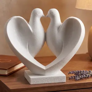 Dove Pair Figurine, Heart Bird Model, Wedding Anniversary Gift, Minimalist Modern Decor Art