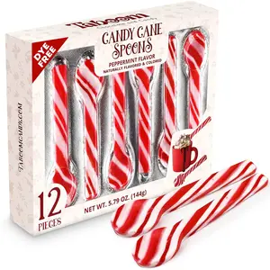 Taboom Peppermint Candy Cane Spoons Dye-Free Pack of 12 Individually Wrapped Christmas Peppermint Flavored Hot Chocolate Spoons Festive Holiday Treats for Stirring Gifts & Stocking Stuffers