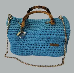 Handmade Crochet Bag with Bamboo Handle & Removable Golden Chain - Luxury Shoulder Bag for Special Occasions | Made to Order