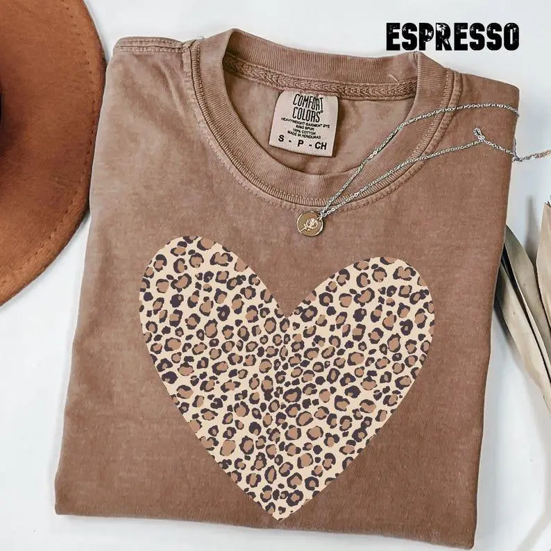Comfort Colors Leopard Heart Tee, Valentine Heart T-Shirt, Cute Valentine Day Shirt, Animal Print Shirt, Heart Valentine Shirt